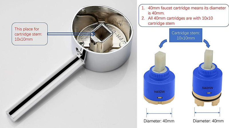 Single Faucet Handle Compatible with 40mm Tap Cartridge (Cartridge Stem 10 * 10mm) Faucet Replacement Handles Lever for Kitchen Basin Bathroom, Polished Chrome Finish Silver Handle1