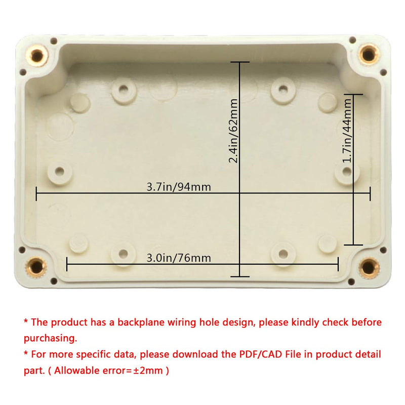 LeMotech Waterproof Dustproof IP65 ABS Plastic Junction Box Universal Electric Project Enclosure Pale Gray 3.9 x 2.7 x 2 inch (100 x 68 x 50 mm) 3.9"x2.7"x2"