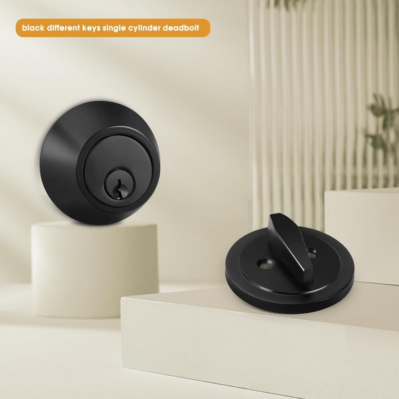 Gobrico Black Keyed Single Cylinder Deadbolts Door Locks Round Keyed Both Sides Combo Door Locksets with Different Keys for Exterior or Interior Doors 3 Pack