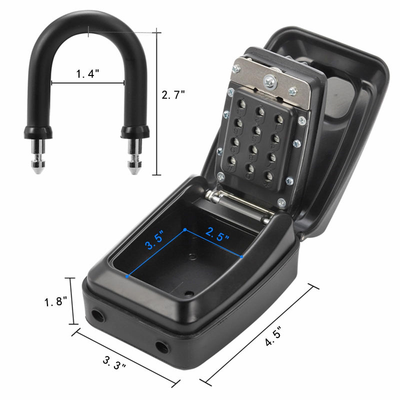 Key Lock Box for Outside, Waterproof Key Lockbox with 12-Digit Push Button Combination and Removable Shackle, Resettable Code Key Safe Storage Box for Door Handle, House, Retail Store, Garage