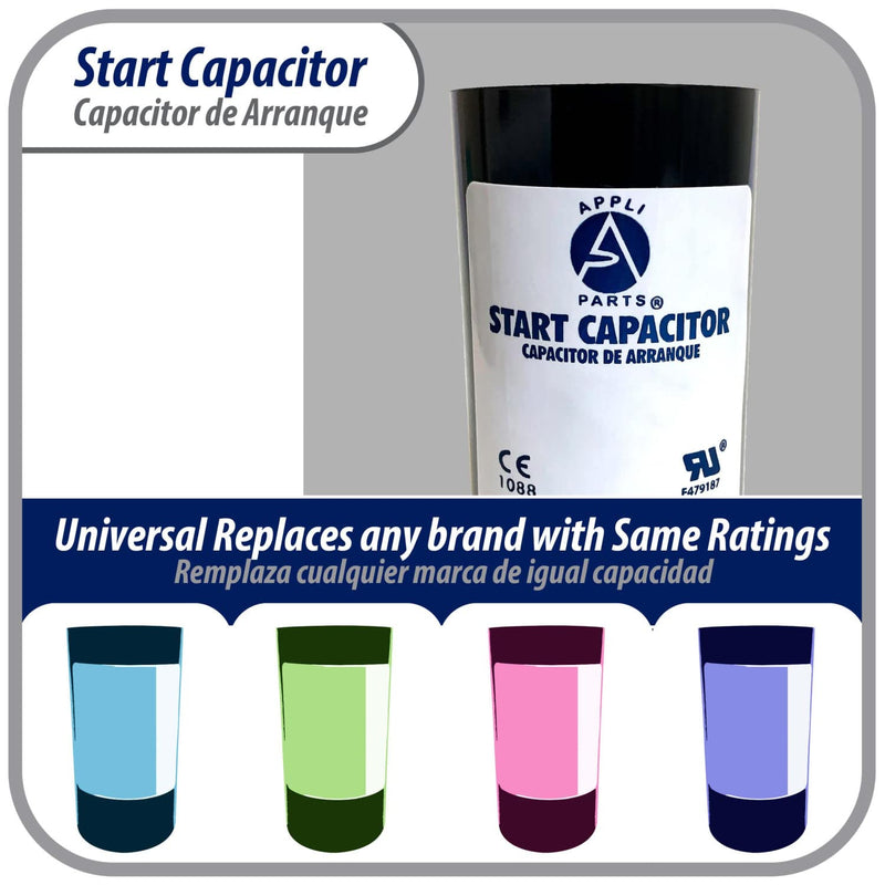 Appli Parts Motor Start Capacitor 88-108 Mfd (microfarads) uF 330 VAC Universal fit for Electric Motor Applications 1-7/16 in Wide 3-3/8 in Height CON-88-330