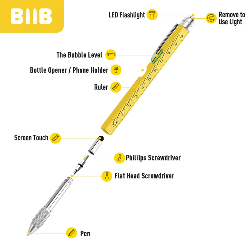 BIIB Valentines Day Gifts for Him, Gifts for Men 9 in 1 Multitool Pen, Mens Valentines Gifts, Boyfriend Husband Valentines Day Gifts for Dad, Birthday Gifts for Men, Unique Dad Gifts Gadgets for Men Yellow