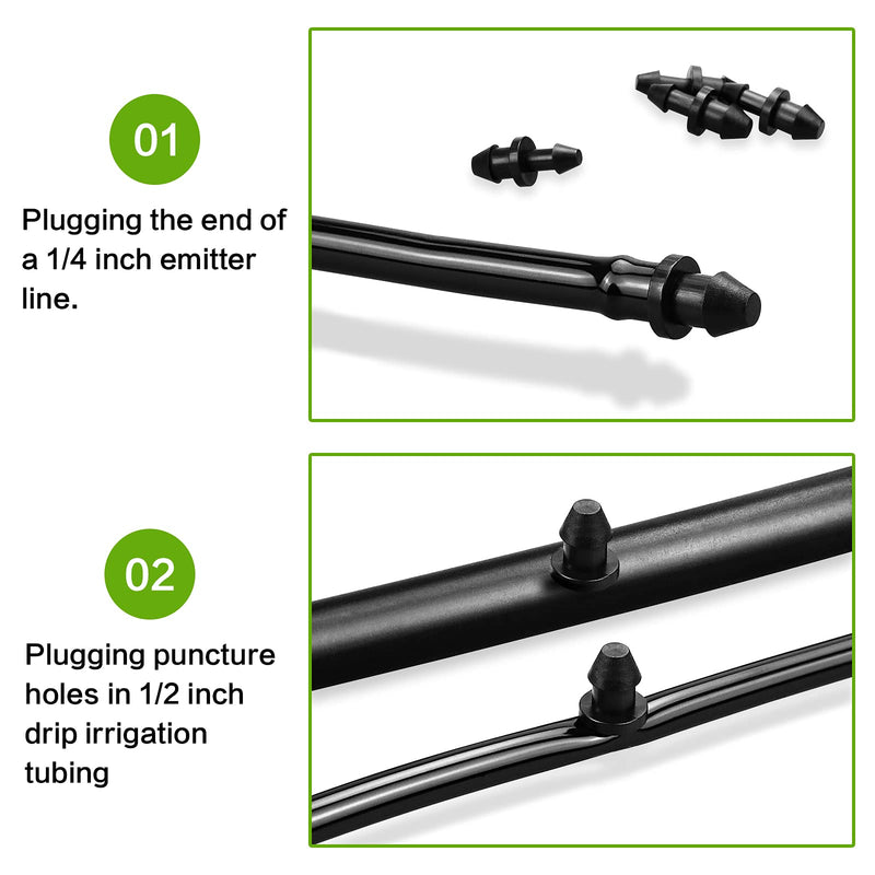 JAYEE 50 Pieces 1/4" Drip Tubing Fittings End Plug, 1/4 Inch Drip Irrigation Barbed End Closure for Home Garden Sprinkler Systems 50P-End Plug