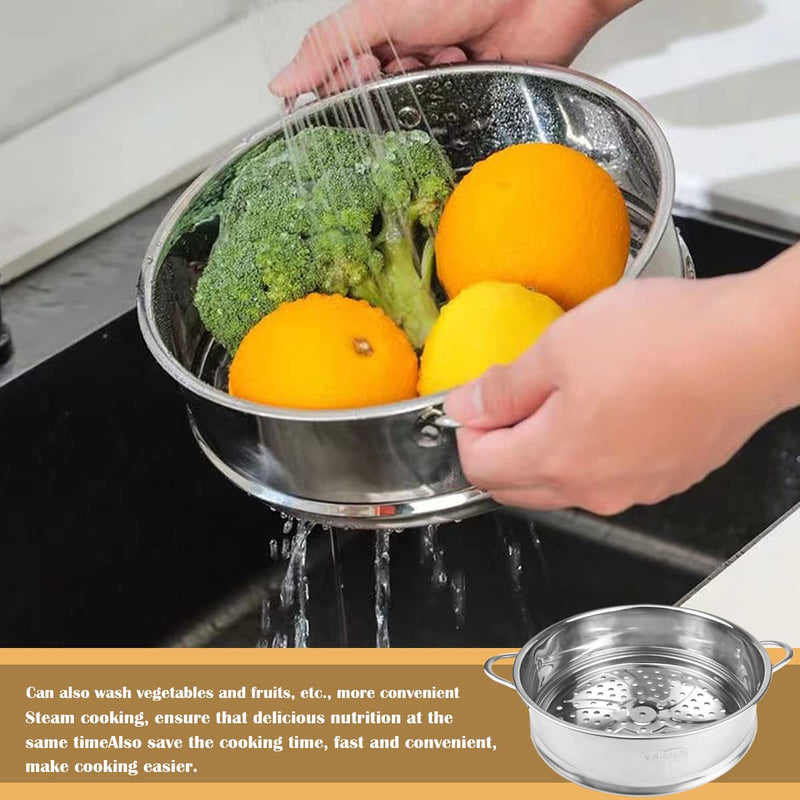 Stainless Steel Steamer Pot - 7.8 Inches Round with Cooking Rack and Food Steamer Basket Insert for Kitchen Dim Sum Dumplings Bun (Silver, 20cm/7.8in) Silver 20 cm