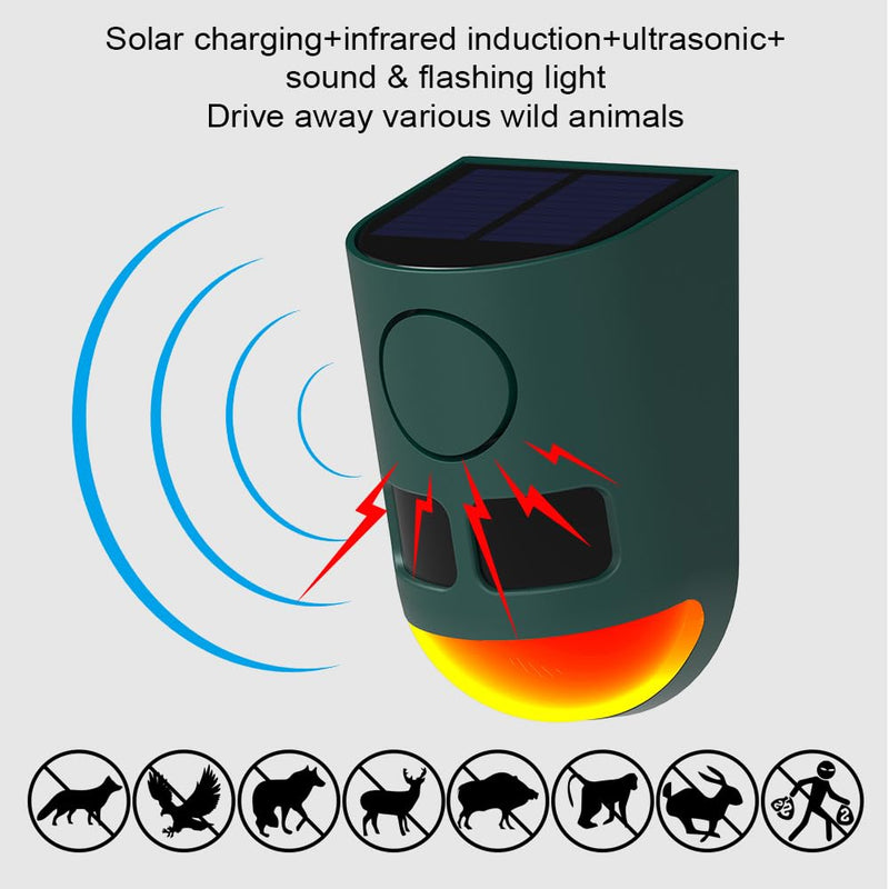 Solar Motion Sensor Alarm Outdoor - 129dB Loud Sound Noise Maker ,Multi-Band high-Frequency Ultrasound Motion Detector ,with Strobe Light， for Yard Farm Garden (2 Pack) 2 pack