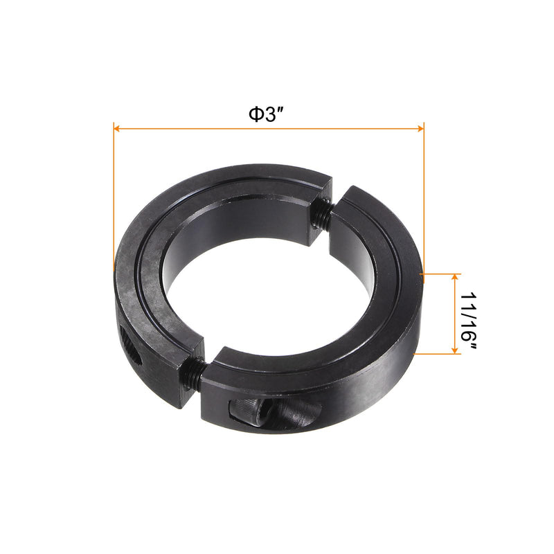 HARFINGTON Shaft Collar for 2" Rod 3" OD 11/16" Width Black Oxide Plating Double Split Axle Clamp-On Collar with Set Screw 2" Bore
