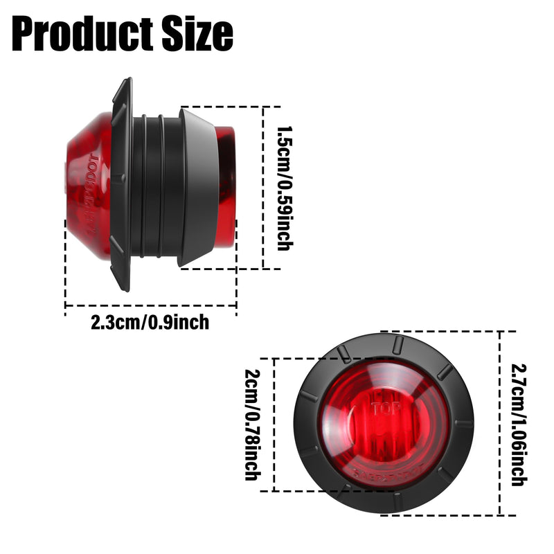 ALFU 10PCS Red 3/4" 12V LED Boat Interior Lights Marine Navigation Lights Clearance Marker Lights Round Bullet Side Indicator Lamps for Truck, Trailer, RV, Van, Boat, Bus, Caravan Red 10PCS