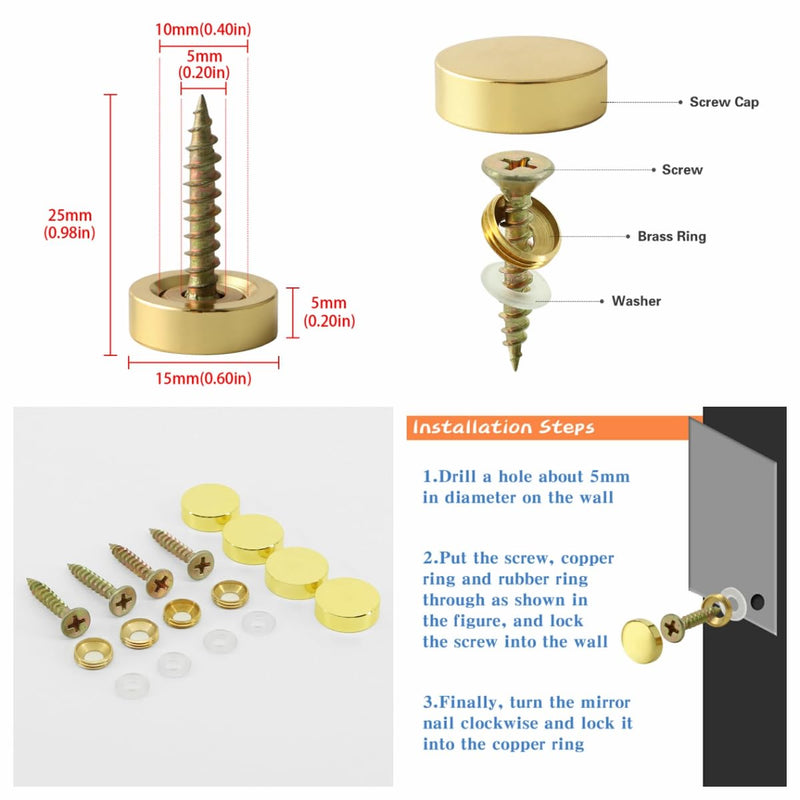 Alise Brass Screw Covers Caps,Decorative Mirror Screws Cap Nails,16mm Dia Upholstery Screws Head Covers,ZS007G-20P Gold Finish,Pack of 20 15.5mm
