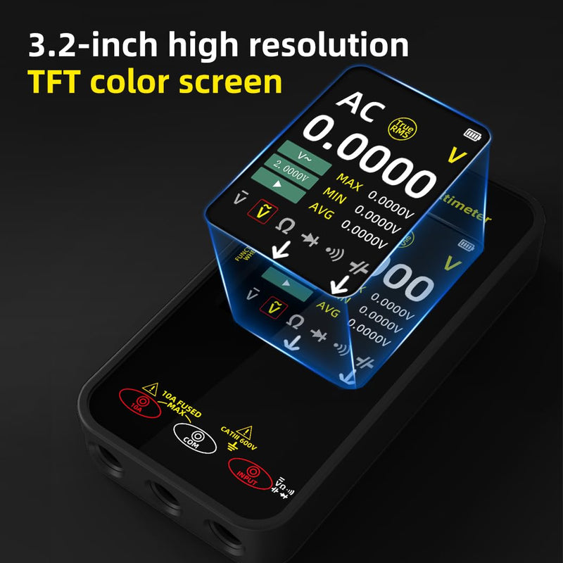 BSIDE Portable Digital Multimeter 20000 Word mV Voltmeter Rechargeable 3.2'' TFT Screen Compact Multimeter with Recording Mode Measure Resistance Capacitance Diode Max Min Ave Calculation