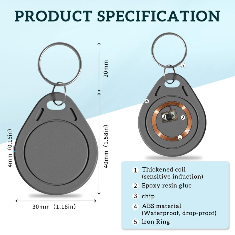 10 PCS Mifare Ultralight C ULC RFID Keyfobs NFC Key fob Token Tag Key Cards, 13.56MHz Contactless Ticket IC MF0ICU2 Gray RFID Key Fobs, Compatible with Upgraded SAFLOK, KABA, ONITY and Salto Locks 10 PCS
