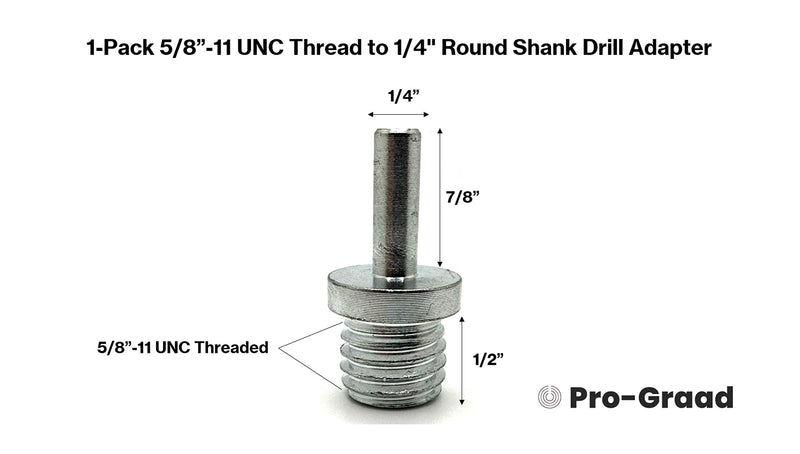 5/8" to 1/4" Drill Adapter Converts 2" to 6" Polisher Pad Backing Plates or Core Drill Bit with 5/8”-11 UNC Thread to 1/4" Shank for Use with Drills, Drill Press and Die Grinders (1 Pack)