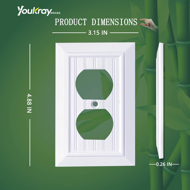 Pure White Classic Beadboard Wall Plates,Light Switch Covers,Electrical Outlet Covers, Switch Plates of Various Combination, Nature Bamboo Fiber Wall plate (1 Gang Duplex 4 Pack) 1 Gang Duplex 4 Pack