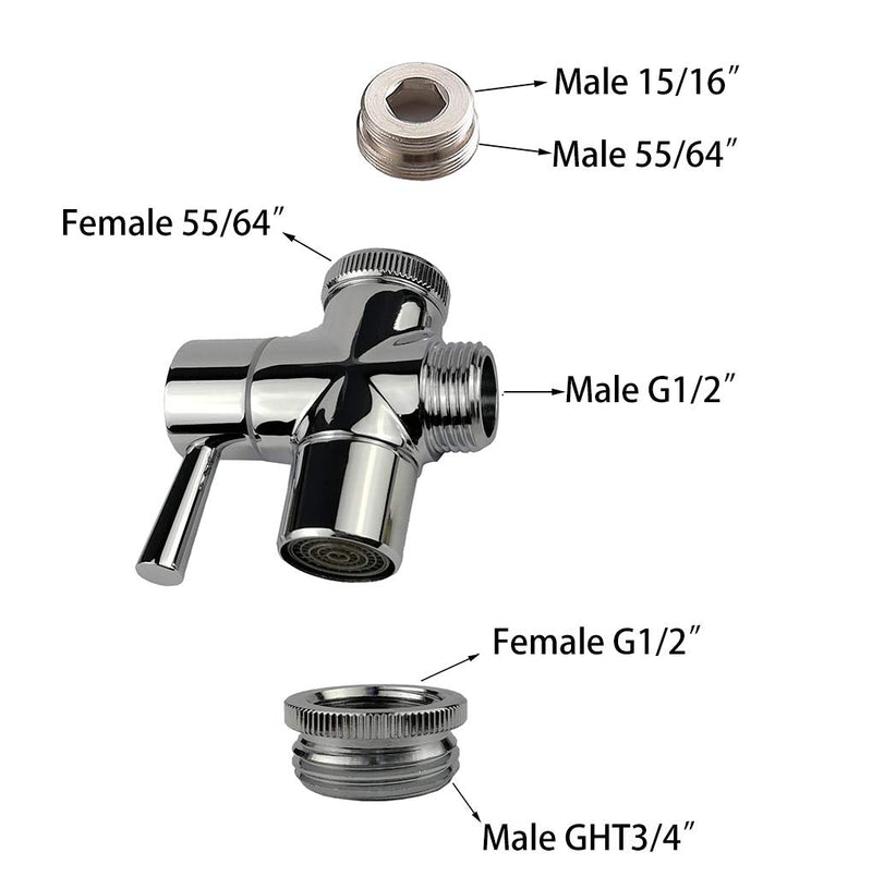 Sink to Garden Hose Diverter All Brass Adapter Valve with Aerator, for Bathroom/Kitchen Sink Faucet Connection Portable Washing Machine/Dishwasher (G1/2 * 3/4", Chrome) G1/2*3/4"