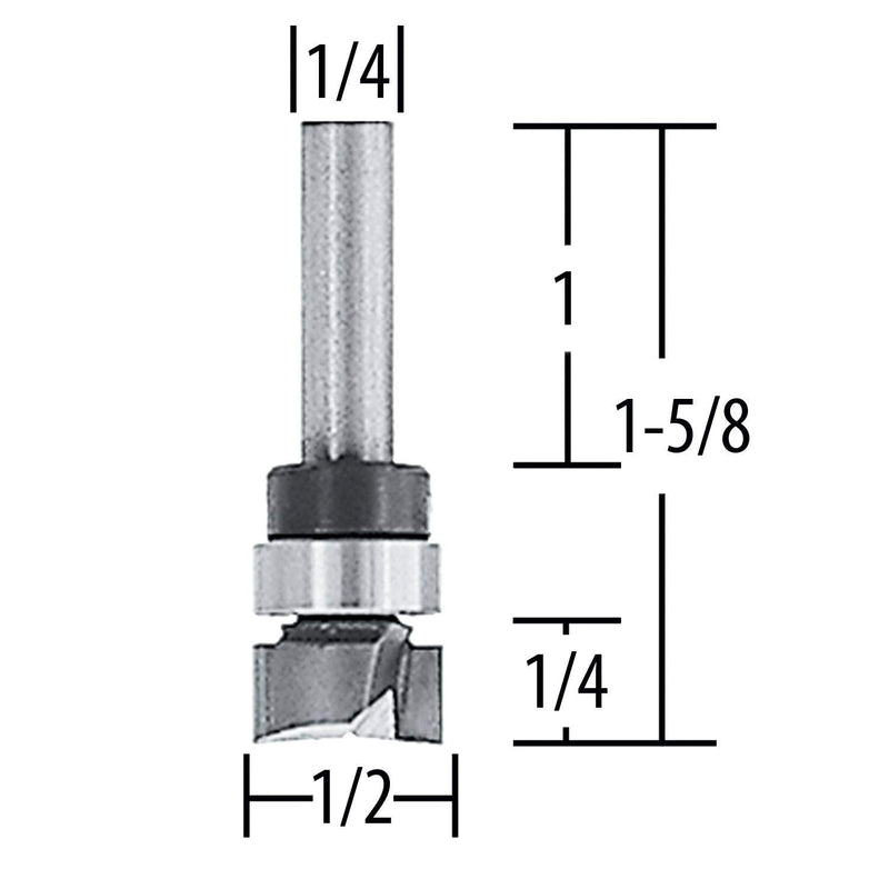 Makita 733325-A 1/2-Inch Top Bearing Straight, 2 Flute Carbide Tipped Router Bit, Silver
