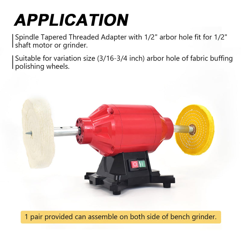 1/2" Spindle Tapered Threaded Adapter Left & Right Pair Suitable for 3/16"-10/16" Arbor Hole Cloth Polishing Wheel 2 PCS 1/2"