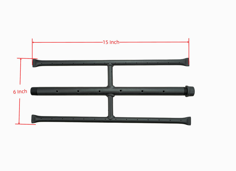 Rectangular Gas Fire Pit and Gas Fireplace H-Burner H Burner for Gas Fireplace bunrer with 3 Pipes (15 inch) Patent Applied 15 inch High temperature powder coating