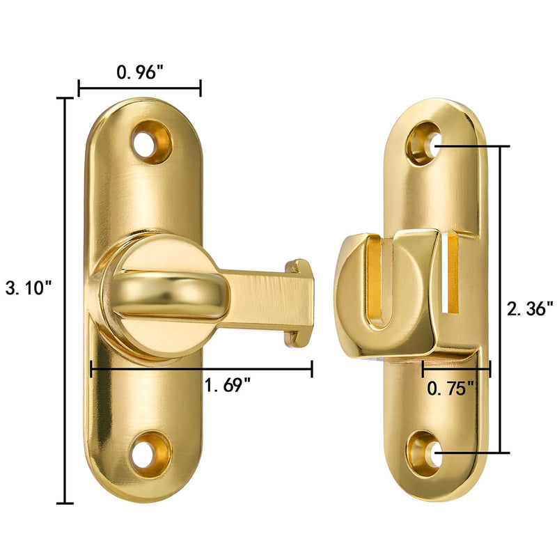 2 Packs Gold Barn Door Latches - Adjustable 90/180 Degree Flip Latch System - Zinc Alloy for Secure and Stylish Privacy Solutions on Barn Doors,Windows,Garden Access,Cabinets,and Sliding Doors Gold_V3 2