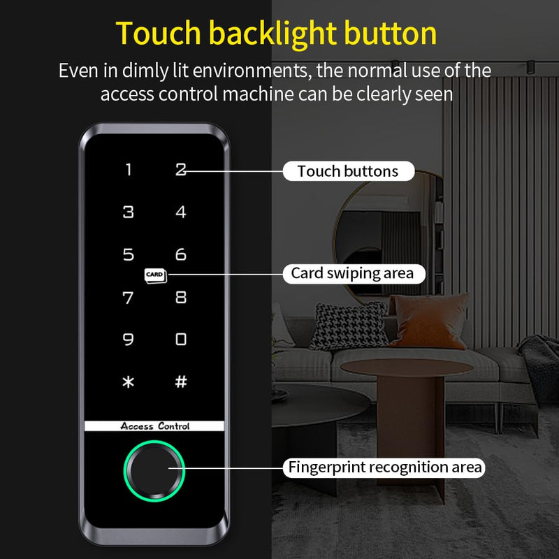 WiFi Access Control Keyboard Fingerprint Door Lock 125Khz EM+13.56Mhz MF RFID Card Reader Controler Keypad Intercom System,Smart Lock Electronic System Tuya App Control Waterproof IP67