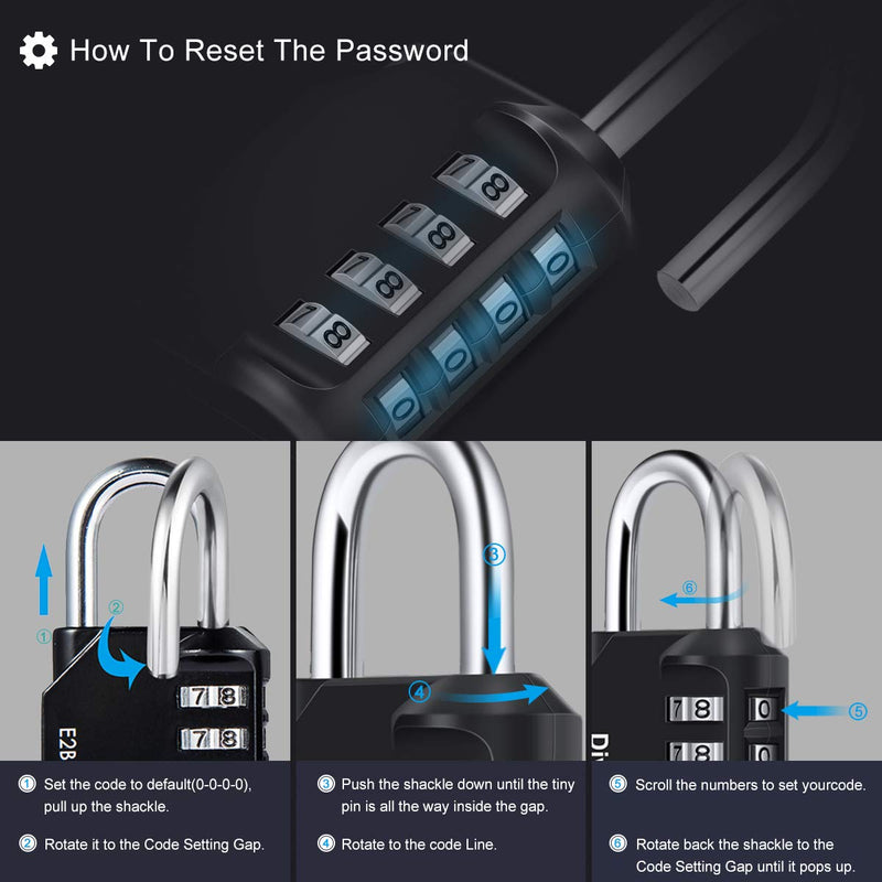 3 Pack Combination Padlock Outdoor, Diyife 4 Digit Combination Lock Waterproof, Metal and Plated Steel Combination Clasp, for Fence, School, Sports Locker, Gym (Black) Black, 3 Pack