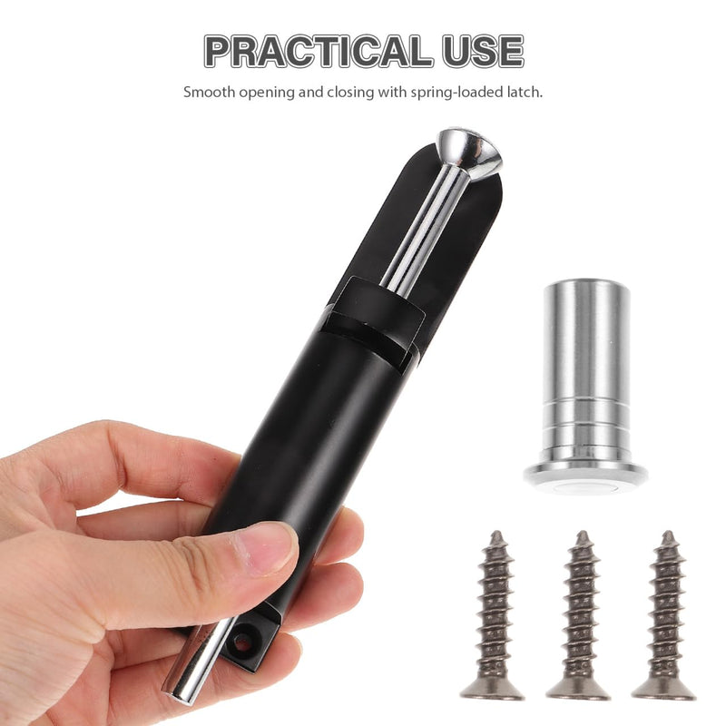 Mikikit Heavy Duty Spring Latch Black Spring Loaded Cane Bolt for Double Door Lock
