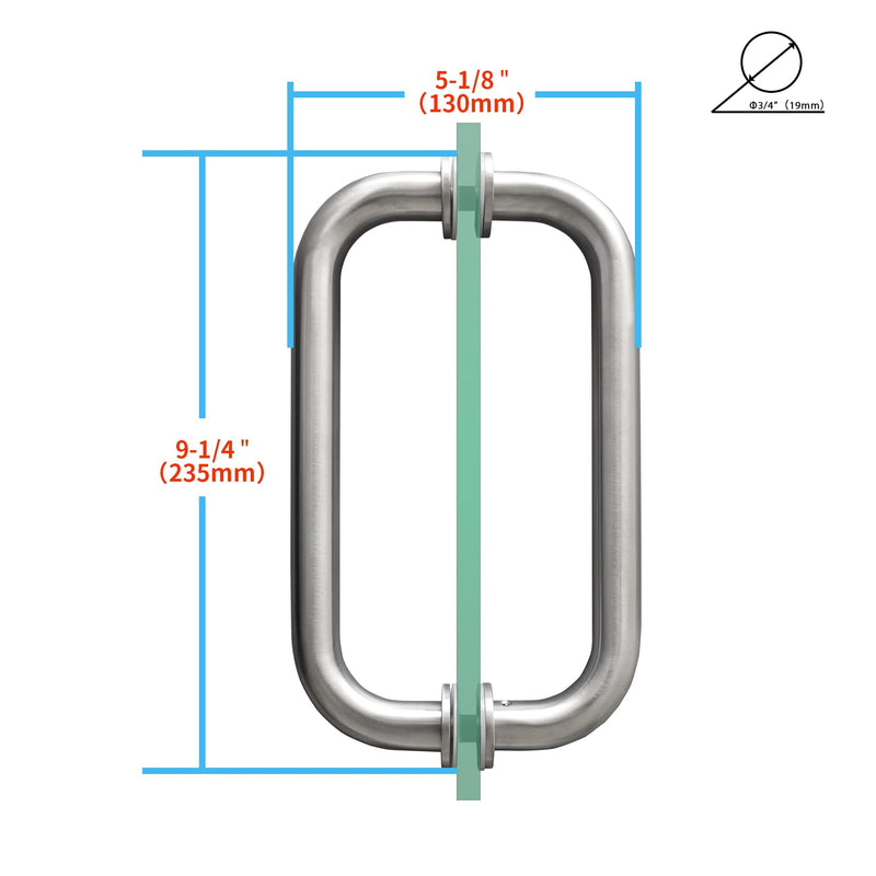 CKB 8" Glass Shower Door Handle, Back to Back Glass Door Pull Handle Compatible with 1/4" to 1/2" Thickness Glass for Frameless Shower Doors, Brushed Nickel with 304 Stainless Steel. 8inch