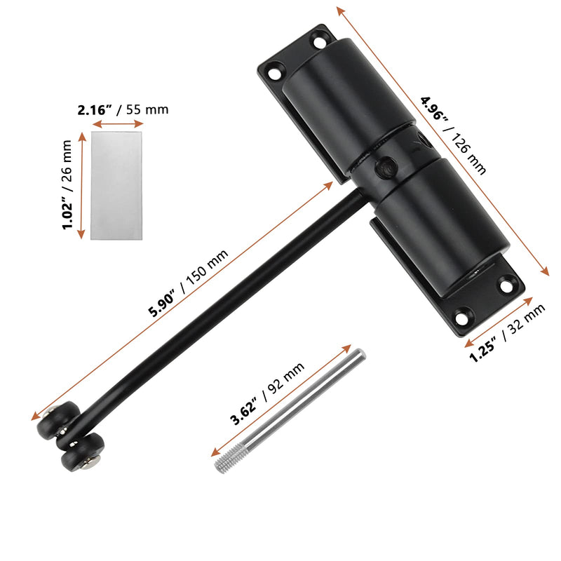 LEXININ 2 Pack Mini Automatic Spring Door Closer, Small Diecast Construction Light-Duty Safety Spring Door Closer to Convert Hinged Doors to Self-Closing, Black