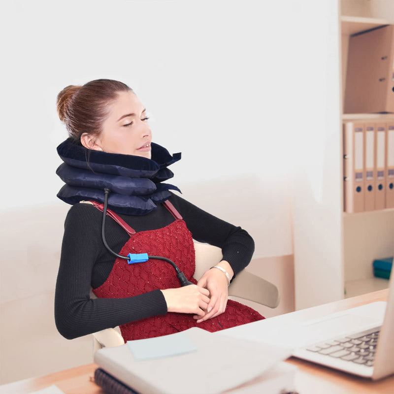 Inflatable Neck Stretcher Neck Brace, Inflatable neck stretcher neck bracket, neck traction pillow for neck decompression and neck tension relief (blue)