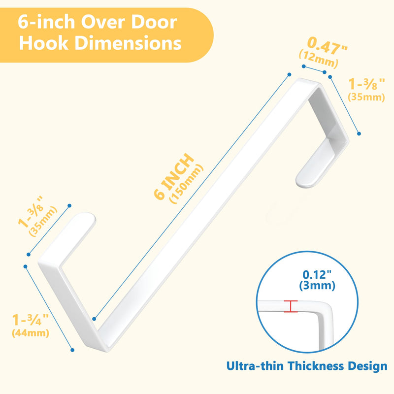 Updated 6" Over The Door Hooks (10 PCS) Fit Almost All Doors up to 1-3/4", Widen Metal Door Hanger for Hanging Towels, Clothes, Bags on Interior Door of Bathroom/Closet/Bedroom/Pantry and Front Door
