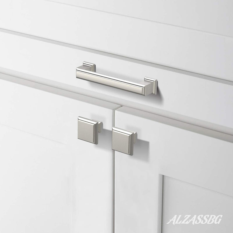 Alzassbg 10 Pack Brushed Satin Nickel Cabinet Knobs, 1.3 Inch(32mm) Square Kitchen Cabinet Hardware Knobs for Cabinets and Drawer AL6071SN Square Knob
