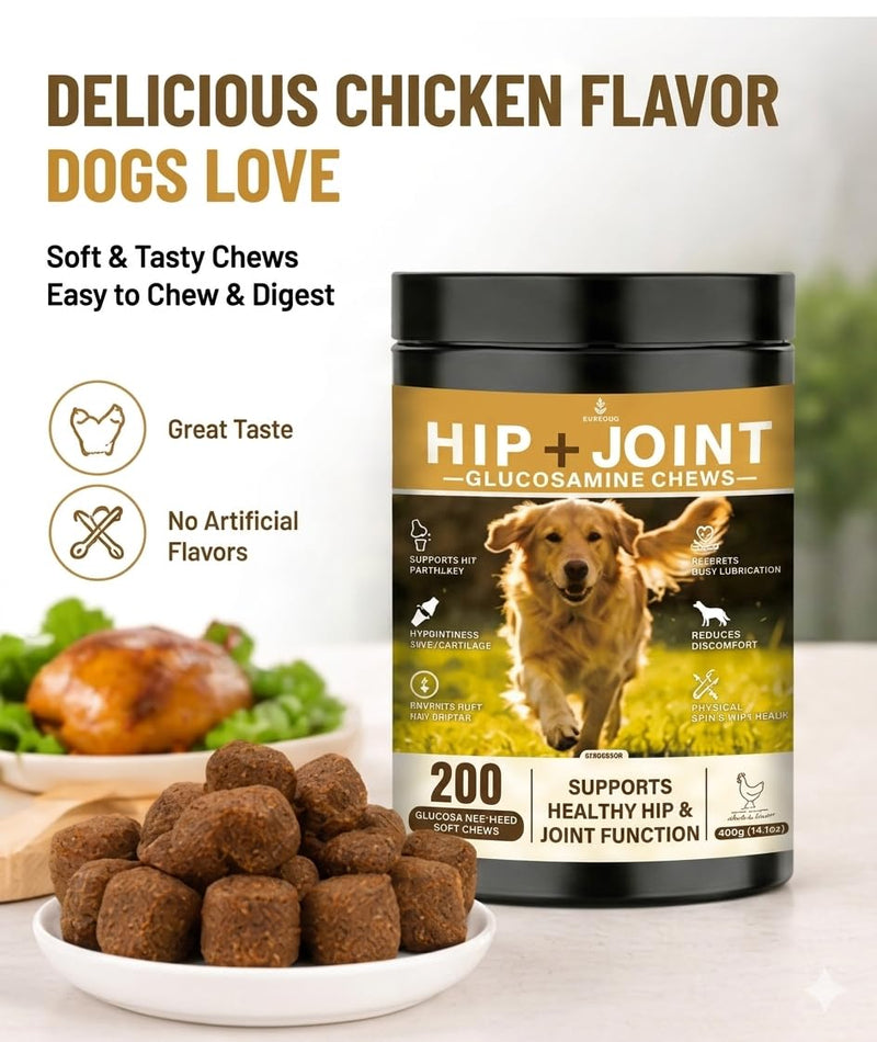 Hip and Joint Supplement for Dogs,Chondroitin Chews,Used to Relieve Pain Caused by Canine Arthritis and Provide Joint Care,Applicable to All Dog Breeds,200ct