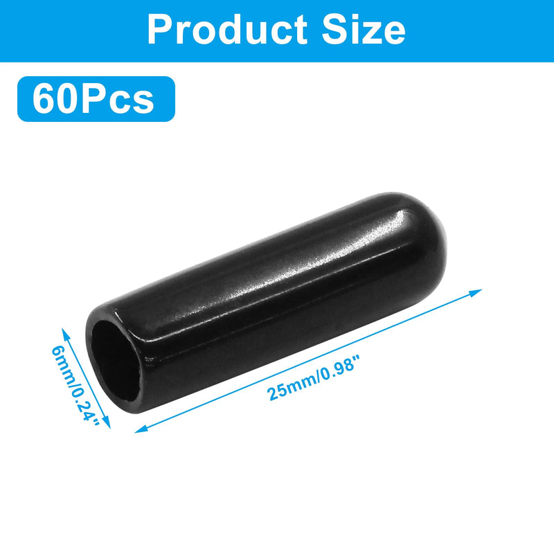 60PCS Vinyl Flexible Rubber End Caps, 6mm ID ID Bolt Screw Thread Protectors (Black) Black 60