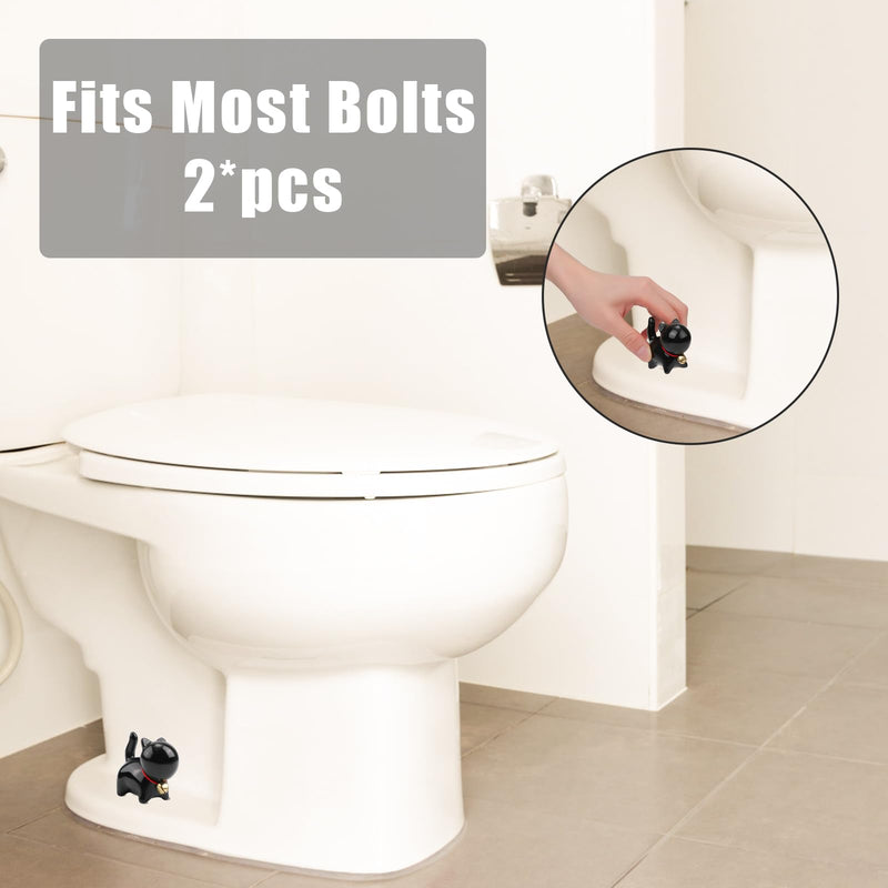 2pcs Toilet Bolt Caps, Cat Toilet Bolt Covers Hidden Ceramic Toilet Screw Caps Kitten Decorative Toilet Replacement Parts Cute Bathroom Decor (Black)