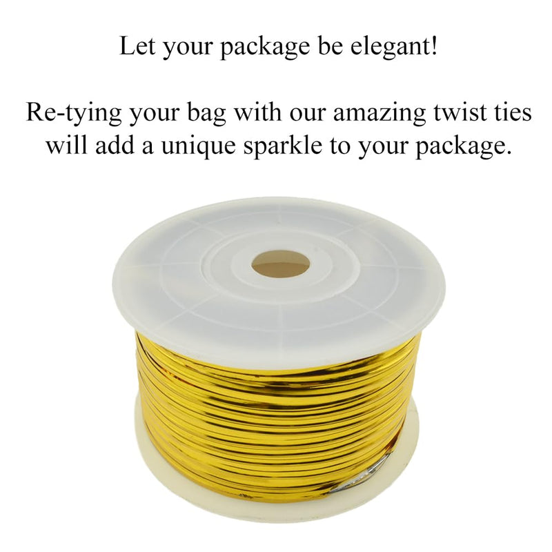HAHIYO 100Yards/300Feet/91M Gold Metal Twist Ties Bread Candy Coffee Bag Ties Plant Garden Twist Ties for Cellophane Treat Bag Gift Wraping Bag Plastic Bag Halloween Party Cake Present Art Craft