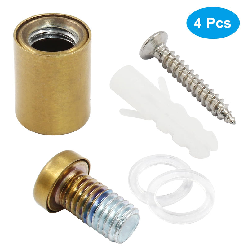 1/2" x 3/4" Sign Standoff Screws 4 Pcs Wall Standoff Mounts, Acrylic Standoff Screws Glass Standoff Acrylic Wall Mount Hardware Kit for Glass Acrylic Signs Boards, Gold 1/2" x 3/4",4 Pcs