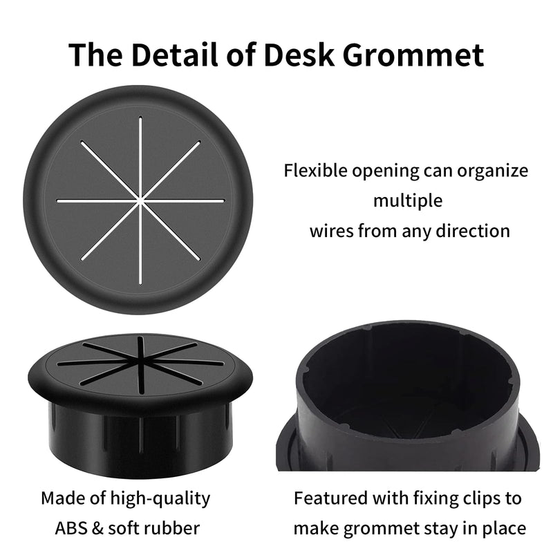 Desk Grommet 2 Inch 2PCS Flexible Desk Hole Cover for Cables Desktop Equipment Wiring Management Home & Office Table 2 Inch-Flexible Black
