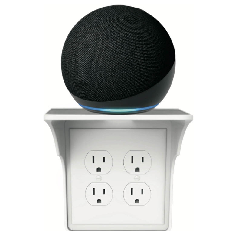2 Pac White Double Wall Outlet Shelf-Home Wall Shelf Organizer for Outlets, Perfect for Bathroom, Kitchen, Bedrooms with Cord Management and Easy Installation