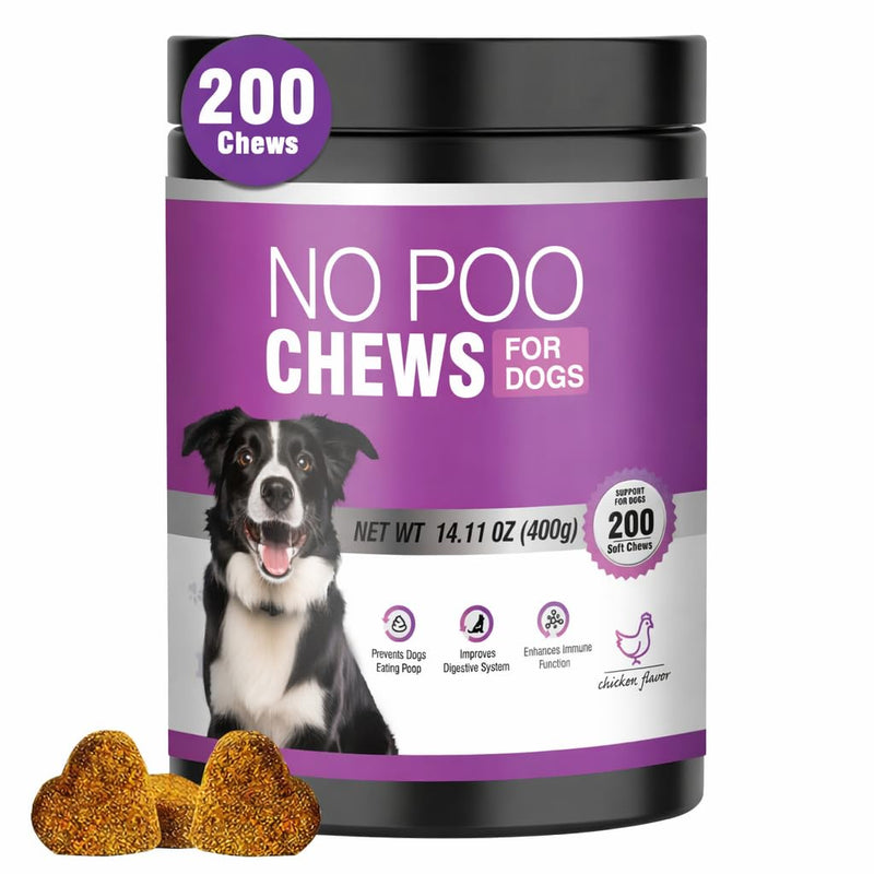 200 Chews No Poo Chews-No Poop Eating Deterrent for Dog-Coprophagia Deterrent for Dogs-Prevent Stop Dogs from Eating Poop Supplement with Digestive Enzymes&Probiotics-Breath Freshener-Chicken Chicken