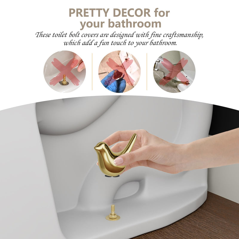 2Packs Ceramic Gold Birds Toilet Bolt Caps & 4Packs Universal Toilet Bolt Covers, Bathroom Decorative Toilet Floor Screw Cover Caps Easy Installation