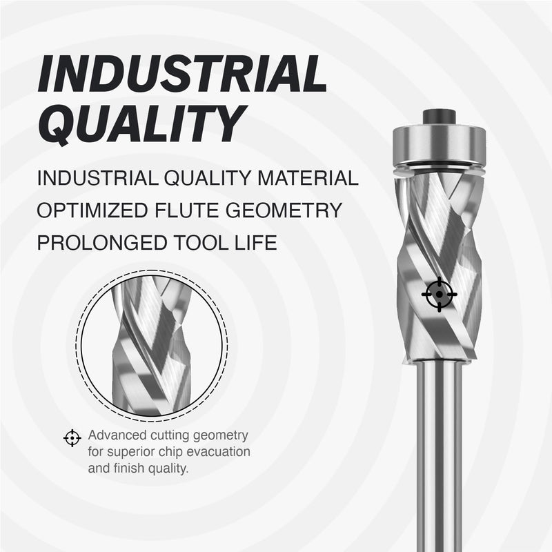 ZahyoX Monster Compression Flush Trim Router Bit with Bottom Bearing, 1/2" Cutting Dia, 1/4" Shank, 1" Cutting Length, 2-5/8" Overall Length