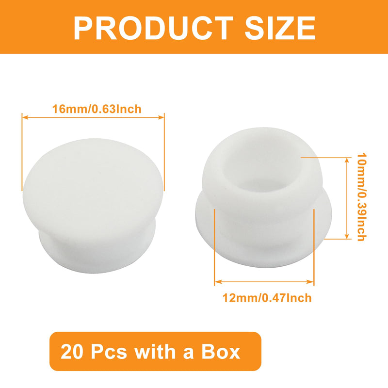 Murtenze 20PCS 12mm/0.47 Inch Silicone Hole Plugs Snap in Locking, Rubber Hole Plug Waterproof Tapered Round Hole Stoppers Flush Type Panel Plugs Fastener(White) 20