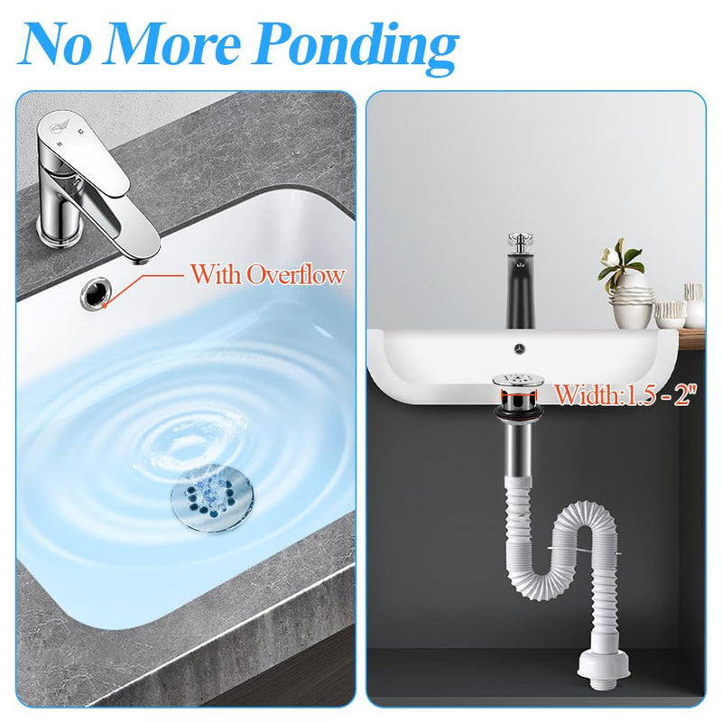 WiseWater 2 Pack Grid Bathroom Sink Drain with Overflow, 1-1/2 Inch Stainless Steel Grid Drain Strainer Assembly, CUPC Certified Replacement Kit Short-Honeycomb grid
