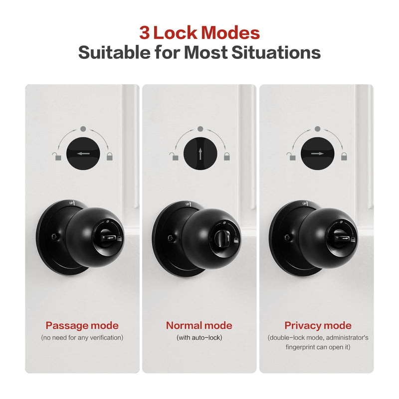 Lockin 4 in 1 Fingerprint Door Lock, Smart Door Knob with Lock, Biometric Door Lock with App Control & Key, Auto Door Lock with Code, Keyless Entry Door Lock for Bedroom, Front Door, Hotel, Apartment Modern