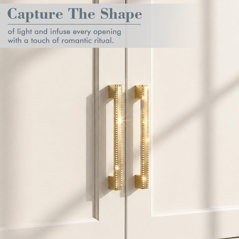 POZEAN 4 Pack Gold Cabinet Pulls with Crystal Accents, Drawer Pulls Decorative Cabinet Hardware for Kitchen Cabinets, Dresser Drawers, Bathroom Vanity and Closet