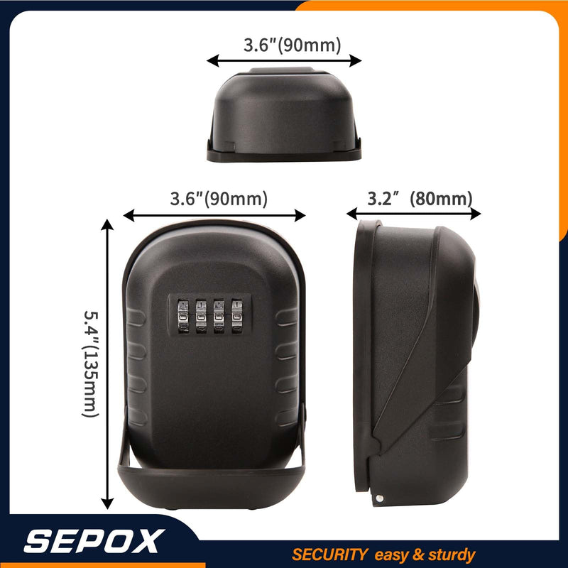 SEPOX Metal Key Lock Box with 4-Digit Combination, Waterproof Wall Mount Key Safe, 50 Cubic Inches Large Capacity Key Storage for Home, Office, Outdoor 1 Pack Large 4-Digit