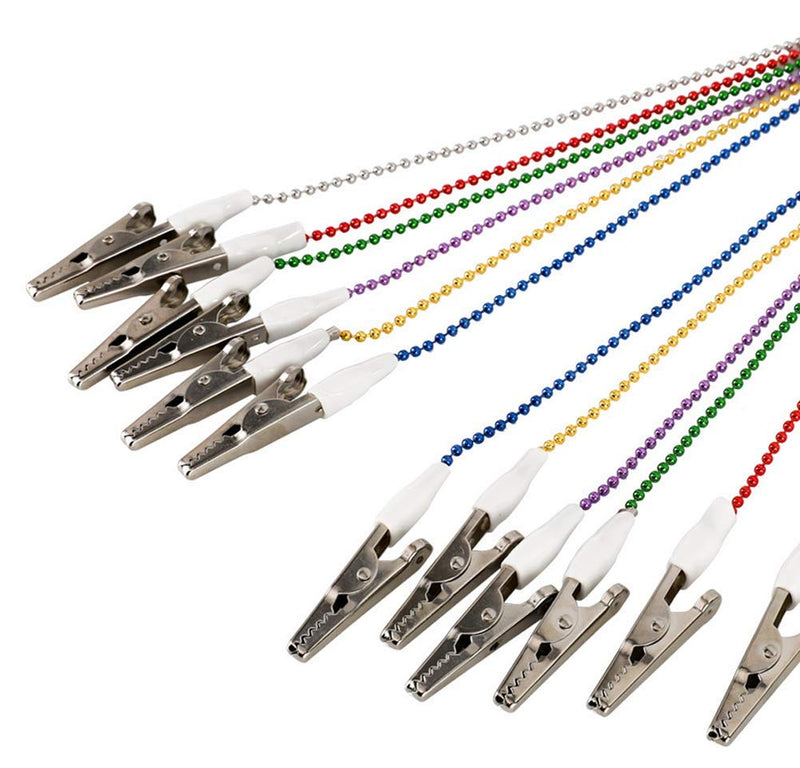 3PCS 12Inch Metal Beads Napkin Clip Chain Bib Holder Baby Elderly Adult Bib Clip Neck Strap Dental Ball Chain Clips Double-end Alligator Clip Clamp Neck Lanyard Strap