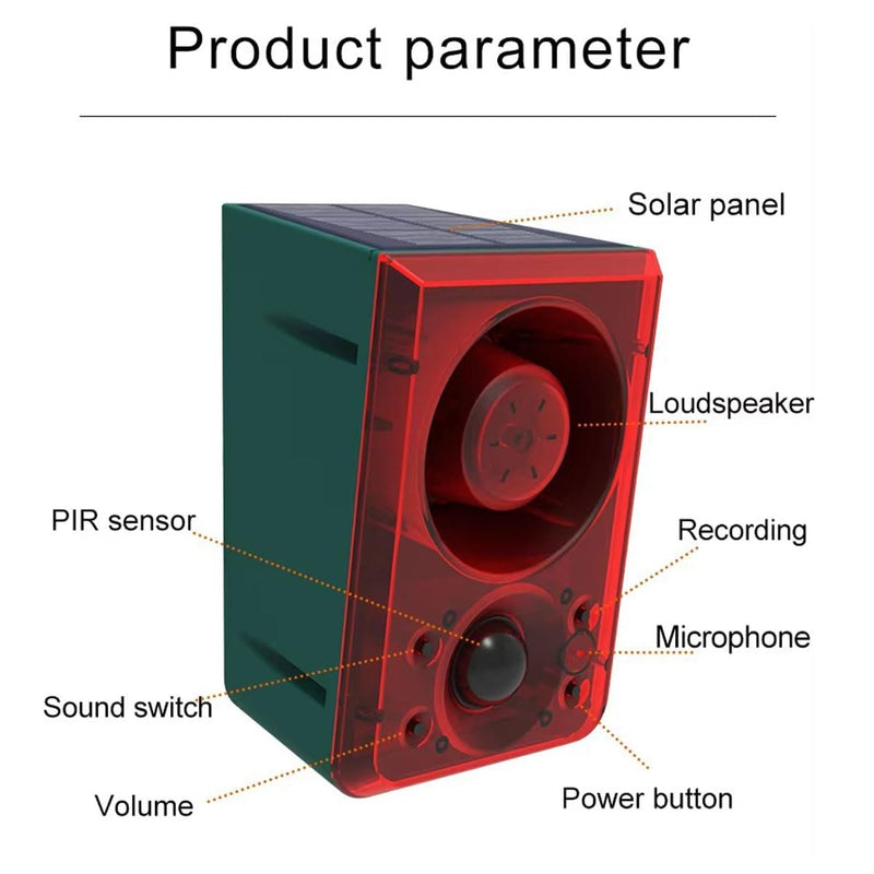 Solar Outdoor Motion Sensor Alarm - Barking Dog Motion Sensor, Motion Sensor Noise Maker with Remote Control 20 Second Recording, Say Goodbye to Intruders (911N-1) 1-Pack