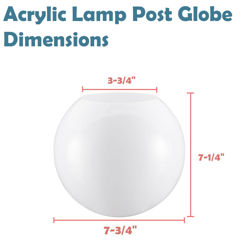 Aspen Creative 28002-31, 7-3/4" White Acrylic Replacement Lamp Post Globe with 3-3/4" Neckless Opening 7-3/4" with 3-3/4" Neckless Opening