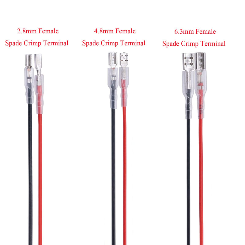 60Pcs 2.8mm 4.8mm and 6.3mm Female Spade Crimp Terminal with Insulating Sleeve and Wire,Female Spade Quick Splice Connector Assortment Kit with 25cm red Black Wires