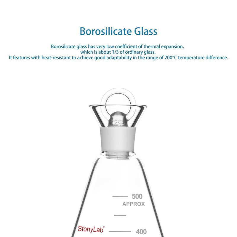 stonyLab Iodine Flask with Stopper, 500 ml Capacity, Wide Mouth Design, G3.3 Borosilicate Glass, for Laboratory Iodine Value Determination