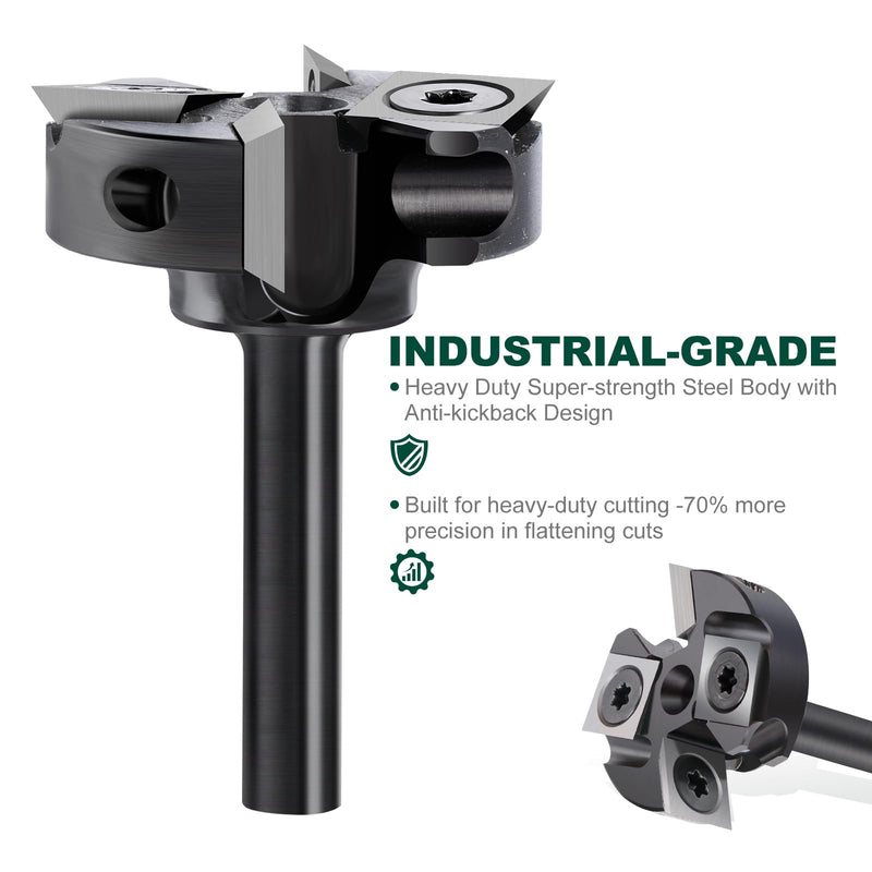 Slab Flattening Router Bit 1/4 inch Shank, 1-1/4'' Diameter, 4Wing | CNC Spoilboard Surfacing Router Bit Wood Planer Bit for Slab Flattening, Spoilboard Leveling, Trimming, and Grooving 1/4" Shank-1-1/4" Cut Dia. (2+2 Inserts)